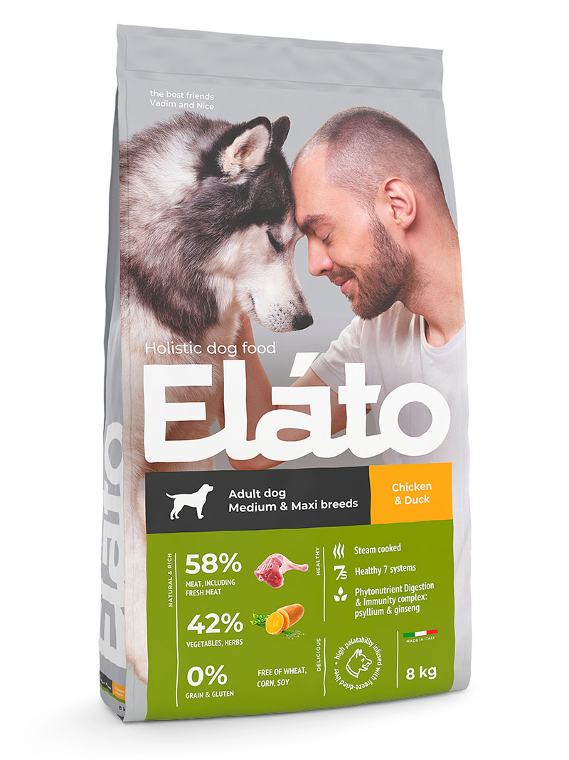 картинка Elato Holistic сухой корм для собак сред.круп.пород Курица/Утка, 8 кг. от магазина ЗооПланета+